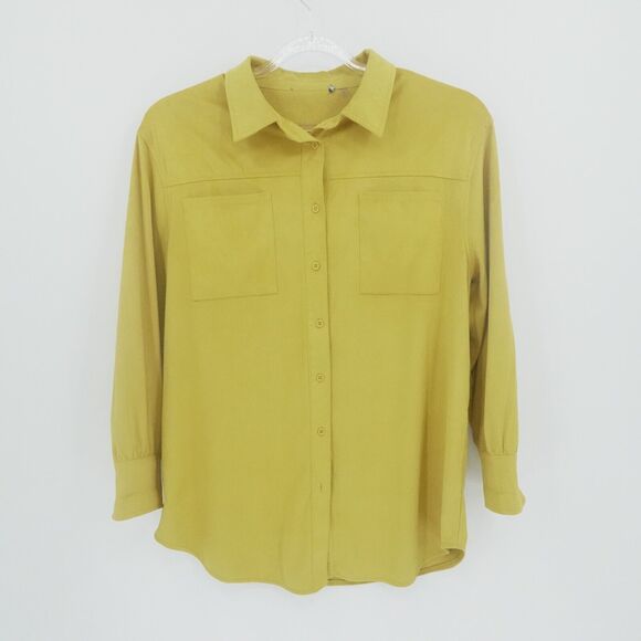 Bagatelle Shirt Womens Large Butter‎ Yello Faux Suede Button Down - Picture 1 of 12